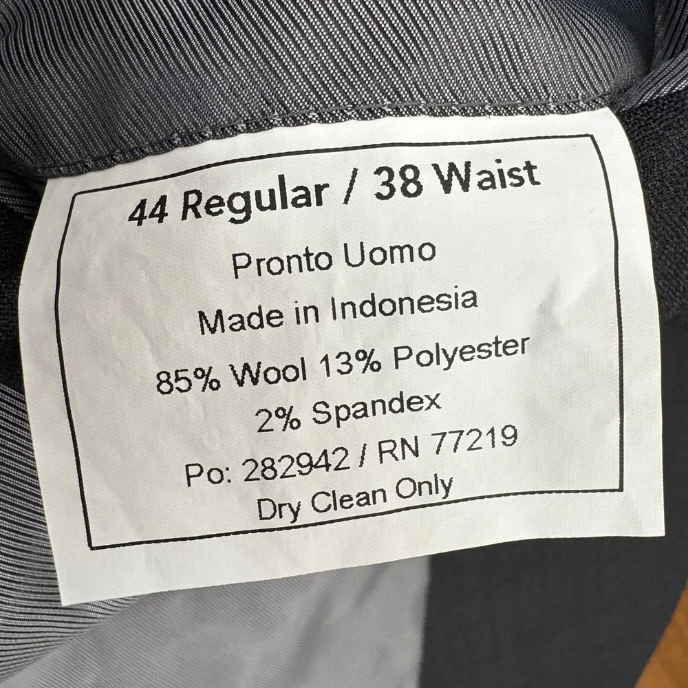 Pronto Uomo Suit Men 44R 38x28 Dark Gray Wool Blend Flat Front Corpcore Modern